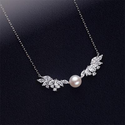 China Newest Vintage Design s925 Gold Plated White CZ Pearl Angel Wings Charm Choker Necklace for sale