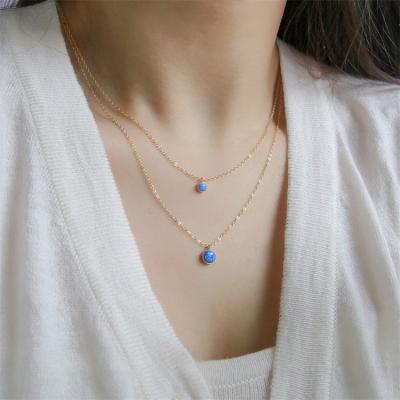 China 2022 Customized Minimalist Jewelry Sterling Silver Blue Opal Necklace Cute for sale