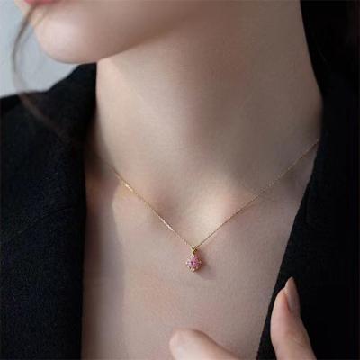 China 2022 TRENDY Girls Rose Cubic Zirconia Stone Chain Custom Sterling Silver Necklace for sale