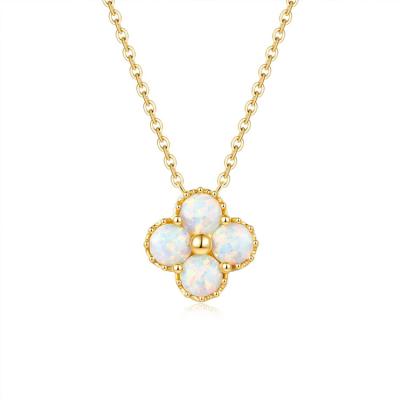 China Trendy Design Trendy Design 14K Gold Plating Four Clover Lucky Leaf Sterling Silver Opal Necklace for sale