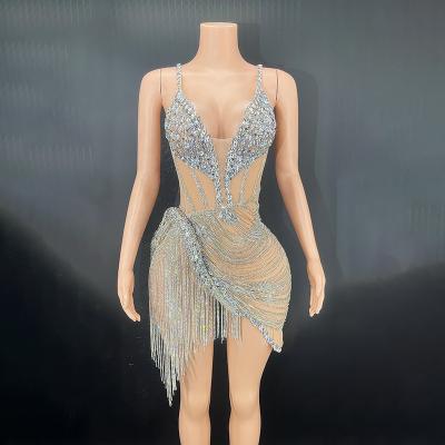 China Gzrose Y2631 in Blingbling Crystal Tassel Backless Dress Elegant Party Dress Sexy Girls Party Latin Dance Dress Weed Dance Dress for sale