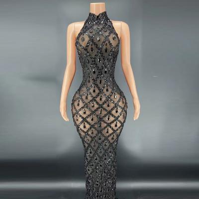 China GZROSE Y2360-D Anti-Static New Arrivals 2023 Sexy See Black Formal Elegant Cocktail Dresses Party Long Dress Women For Club Party for sale