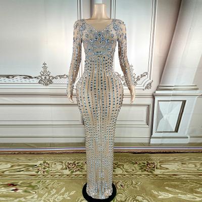 China New Year 2023 Gzrose Y2550 Anti-wrinkle Mesh Diamond See Through Women Luxury Products Chinese Clothing Sets Long Party Dresses Women for sale