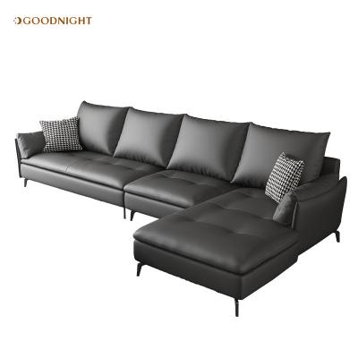 China Luxury Modern Elegant Black Divan Modular European Style GOOD NIGHT Living Room Furniture Leather Sofa Set for sale