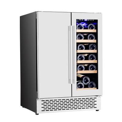 China Blue Interior LED Light Compressor Wine Cooler Fridge with Lock Wooden Shelves Door Cellar Double-Zone Glass Wine Coolers and Beverage Coolers for sale