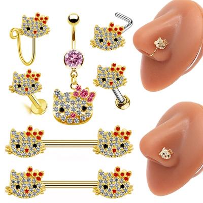 China Gaby CLASSIC New Arrive Jewelry Set Cute Cat Nose Ring Piercing Belly Rings Nipple Labret Jewelry Sets For Women for sale