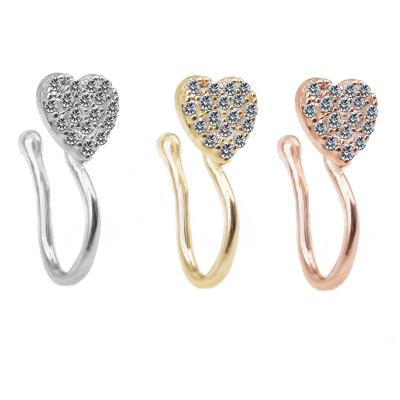 China FASHIONABLE Gaby hotsale nose cuff fake nose ring gold color heart shape non piercing nose clip body jewelry for sale