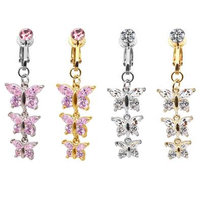 China FASHIONABLE New Design Gaby Butterfly Design CZ Fake Belly Piercing Clip On Non Piercing Belly Ring Jewelry for sale