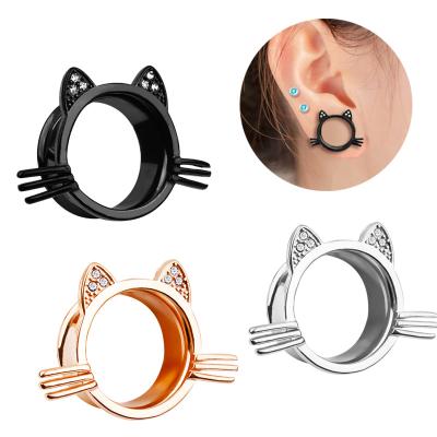 China New Design Gaby Tunnel Plug Earrings Stainless Steel Cat Ear Plug Measuring Piercing Earrings Punk Ear Plug For People Body Jewelry for sale