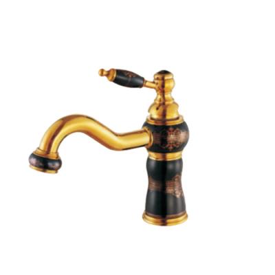 China Mid Century Design Luxury Thermostatic Faucets Black And Gold Basin Faucet For Bathroom for sale