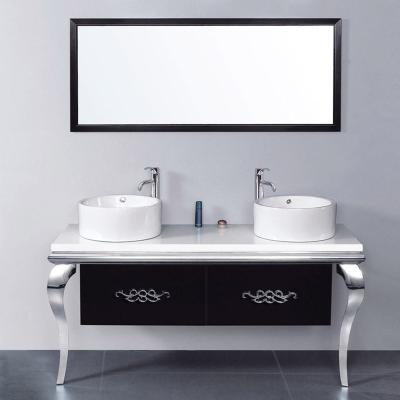 China AS-23007 Waterproof Hot Selling Single Mirror Bathroom Cabinet Black Color Bathroom Cabinet Double Mirror Bathroom Vanity for sale