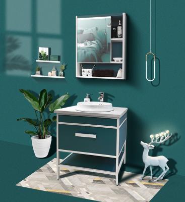 China AS-F9011 Waterproof High Quality Modern Vanity Cabinet Peacock Blue Modern Bathroom Cabinet With Mirror for sale