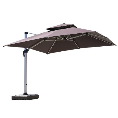 China Modern Outdoor Roman Roof Red Color Outdoor Umbrella Garden Leisure Parasol Round Side Double Umbrella With Cement Base for sale