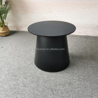 China Modern garden sets aluminum round outdoor side table in black brown color strong table base large for patio balcony furniture for sale