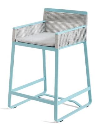 China Modern Commercial Bar Stools Indoor Outdoor Outdoor Woven Woven Aluminum Frame Seat And Back With Cushion Counter Bar Chair for sale