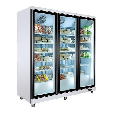 China Industrial Single-temperature Supermarket Frozen Food 3 Glass Door Upright Freezer for sale