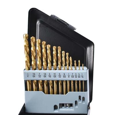 China For Stainless Steel And Hard Metal Drilling 13Pcs Inch Size Gold Oxide Rolled HSS Drill Bit Set For Metal Aluminum PVC Drilling In Plastic Box for sale