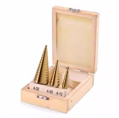 China 3 Pcs HSS Titanium Hex Shank 4-12mm 4-20mm 4-32mm Step Taper Coated Drill Bit Cutting Tool Metal Steel Wood Drilling Set for sale