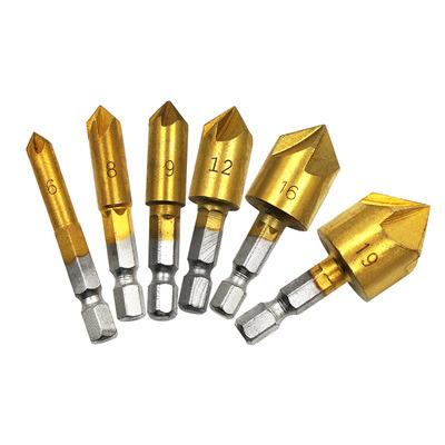 China 6 Pcs HSS Countersink Chamfer 5 Drilling Flute 90 Degree Drilling Bit Set for sale