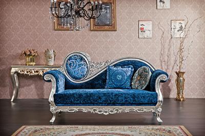 China B024 antiguidade francesa azul de prata XY Chaise Lounge Wood Carved luxuosa à venda