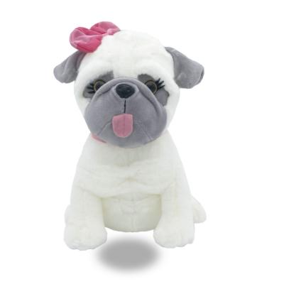 China Cute Fun Customized 12 Inches Promotional White Plush Stuffed Dog Toys With Pink Bowknot For Kids for sale