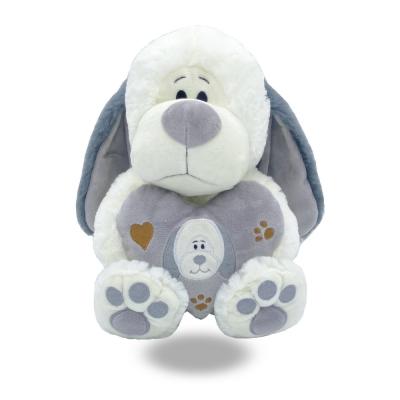 China Fun Cute Custom 10.5 Inch Cute White And Gray Plush Stuffed Toy Dog With Heart For Children's Gift for sale