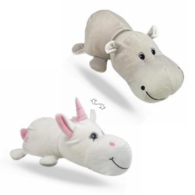 China Custom Fun Cute Fun Design 45CM Reversible Funny Plush Unicorn And Hippo Stuffed Toy For Kids for sale