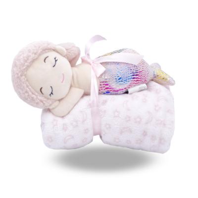 China Cute Fun Customized Cute Pink Fleece Blanket Throw With Plush Stuffed Mermaid Doll For Kid And Baby for sale