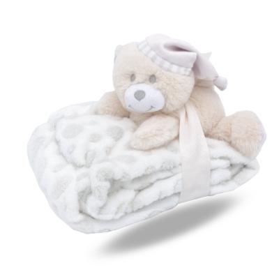 China Cute Fun Customized Cheap Baby Flannel Blanket With Soft Stuffed Toy Teddy Bear for sale