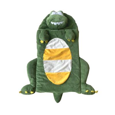 China Cute Fun Customized Velboa Plush Crocodile Green Cute Super Soft Sleeping Bag With Zipper For Kids for sale