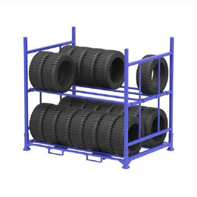 China Suitable for Outdoor OEM Warehouse Storage Stacking Movable Metal Steel Tube Made Truck Tire Storage Tire Stillage Rack for sale