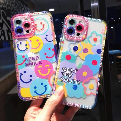 China Customized Colorful Flower Cute Flower Drop Cover Shell Soft Silicone TPU Smile Cute Phone Case For iPhone 13 Pro Girl 12 11 x 7 8 for sale