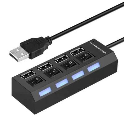 China Mini USB 2.0 Hub Expansion Socket 4 Port USB Hub Adapter Splitter Expansion Interface with Independent Switch and LED for Computer for sale