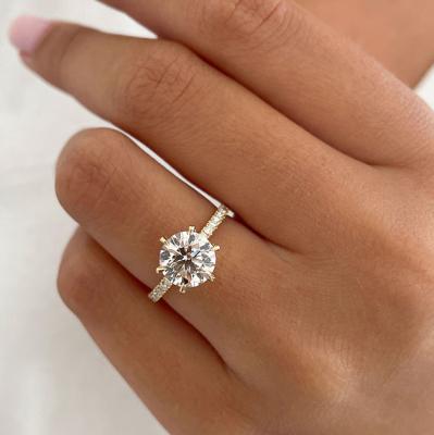 China Wholesale Custom TRENDY Ring Women Jewelry Promise Cubic Zirconia Eternity 18K Gold Plated 925 Sterling Silver Engagement Wedding Ring for sale