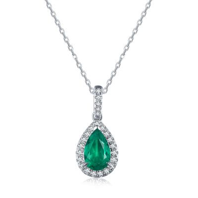 China FASHIONABLE Wholesale Fine Jewelry Women's Green Stone Chain Necklaces 925 Sterling Silver Emerald Gemstone Necklace for sale