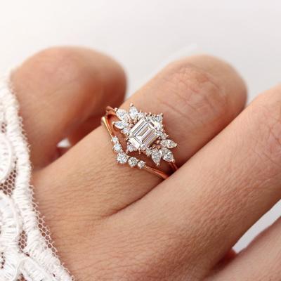 China TRENDY Custom Wedding 925 Sterling Silver Stackable Ring Engagement Diamond Ring Set Women Jewelry Promise Cubic Zirconia Eternity Band for sale