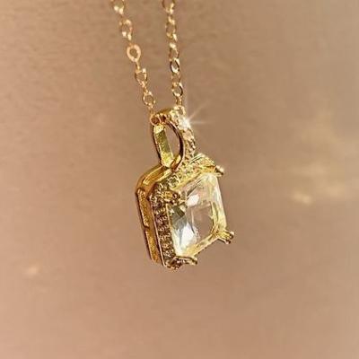 China FASHIONABLE Custom Personalized Jewelry Sterling Silver Pendant Necklace Square Diamond Prong Setting Zircon 18K Gold Filled Highs for sale