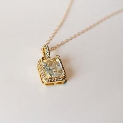 China FASHIONABLE Custom Custom Zircon 18K Gold Filled High Jewelry 925 Sterling Silver Square Diamond Prong Set Pendant Necklace for sale