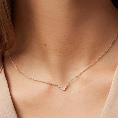 China Minimalist Jewelry V Diamond Pendant 925 Sterling Silver Necklace Zircon Gold Plated Necklace Customizable TRENDY for sale