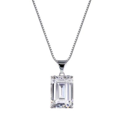 China Custom Made Custom Women's Jewelry Sterling Silver Baguette Diamond Pendant Zircon 925 Premium Wedding Necklace TRENDY for sale