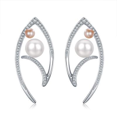 China Fashional 2021 TRENDY Wedding New Earings Design Jewelry Double Pearl 925 Sterling Silver Earrings for sale