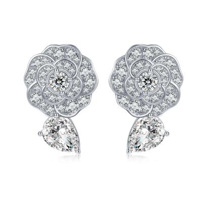 China Fine Flower TRENDY Jewelry 100% 925 Sterling Silver Roses Zircon Unique for Women Earrings for sale