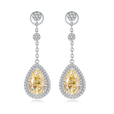 China Fashionable Custom Luxury Jewelry 925 Sterling Silver Drop Earrings Women Crystal Citrine Gemstone Cubic Zirconia Teardrop Earrings for sale