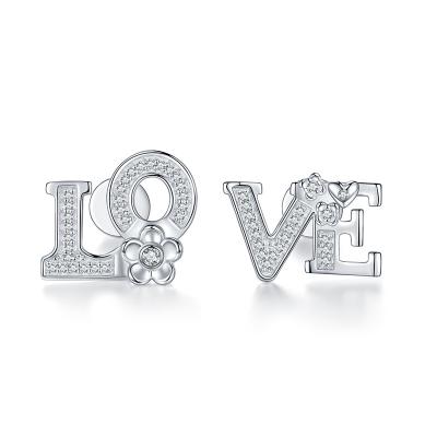 China Fashion Jewelry Custom Designer Cubic Zirconia Earrings for Women 925 Sterling Silver Letter Love Earrings for sale