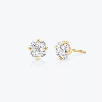 China FASHIONABLE Custom Glitter Women's Minimalist Wedding Charm Jewelry 18k Gold Plated 925 Sterling Silver Square Diamond Prong Stud Earrings for sale