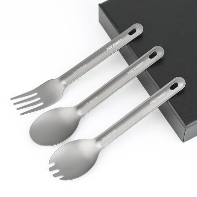 China Healthy Pure Titanium Material Pure Titanium Material Spoon Fork And Spork Set For Outdoor Camping Hiking Tableware for sale