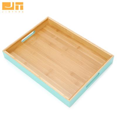 China Minimalist Wooden Plant Eco-Friendly Sides Painting Rectangle Bamboo Serving Tray For Food Organizer Tray For Kitchen for sale