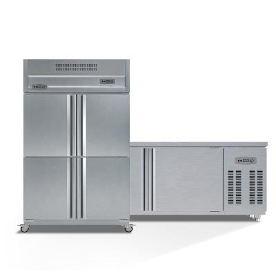 China Double-temperature Double Temperature Kitchen Upright Freezers For Vegetable Meat Fish Restaurant Freezer for sale