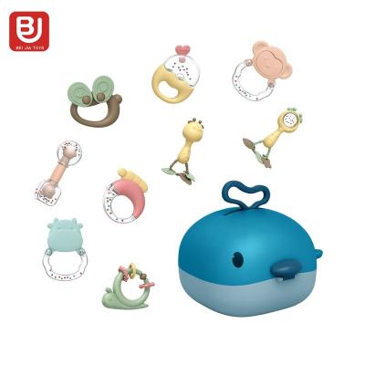 China Toy Portable Storage Box Boiled Soft Silicone Teething Game Set Baby Rattles And Teethers Toy For Sale for sale