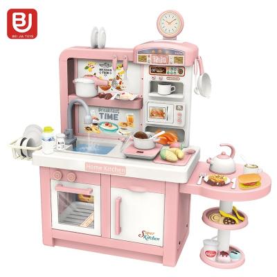 China Plastic Pretend Toy Pink 100cm Set Touch Spray Induction Cooker Electric Outlet Dining Table Set High Toy Kitchen for sale